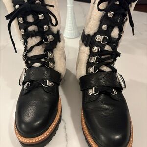 Sigerson Morrison Black and Cream Moto Boots